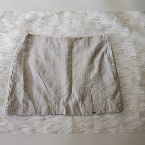 H&M Beige Mini Skirt Sz 10 Linen Blend Slit Detail